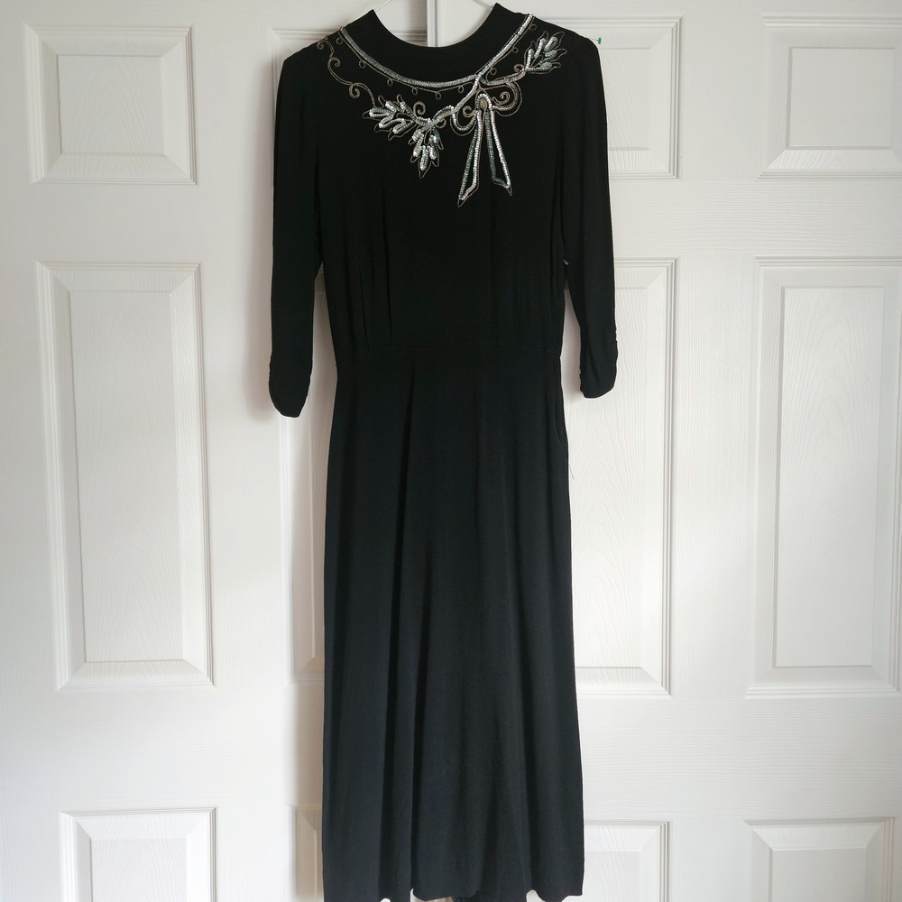 1940s Sequined Black Dress